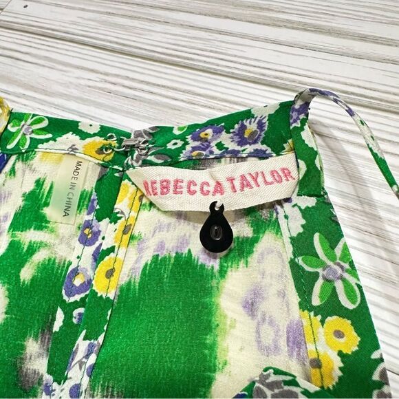 $375 REBECCA TAYLOR SILK FLORAL HIGH NECK FLUTTER GARDEN GREEN DRESS 0 FAIRY - Picture 6 of 14